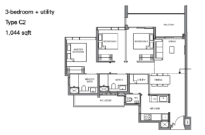 leedon-green-floor-plan-3-bedroom-utility-type-c2-1044sqft-singapore